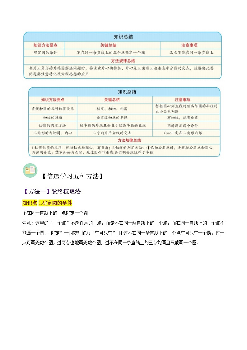 北师大版数学九下同步讲义专题13确定圆的条件、直线和圆的位置关系(2份,原卷版+解析版)02