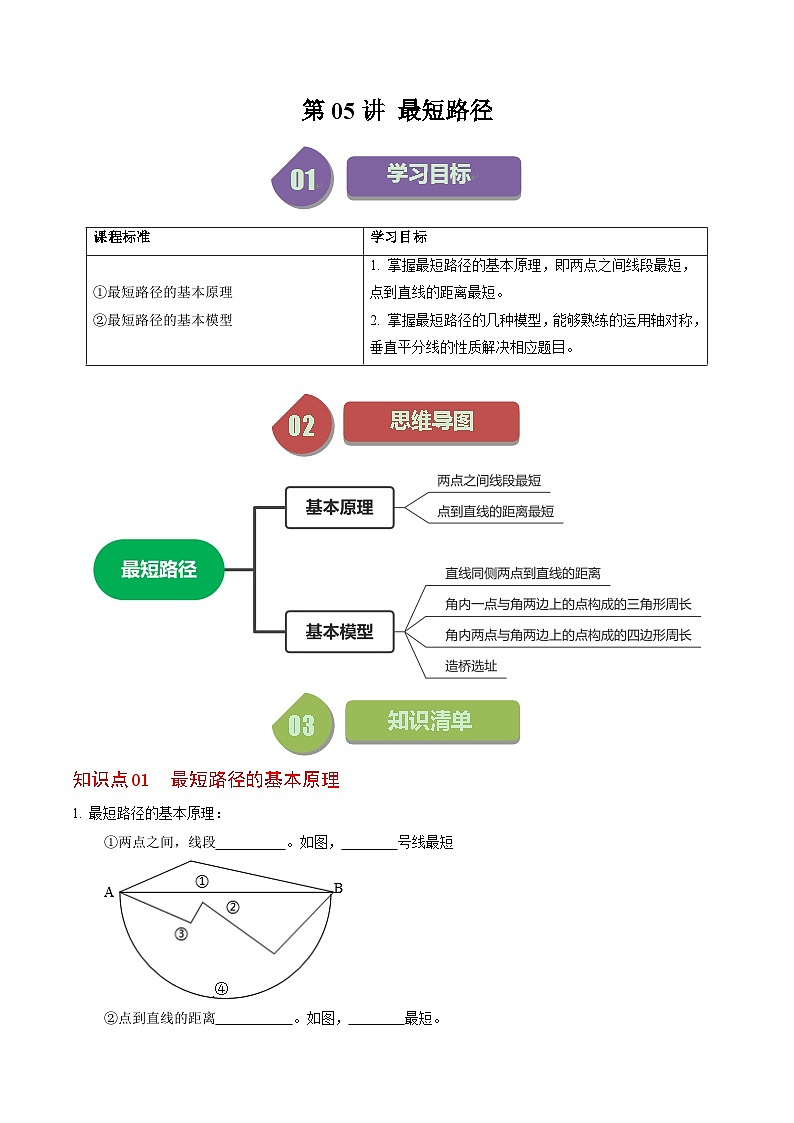 2024年人教版数学八年级上册同步讲义第十三章第05讲 最短路径(2份,原卷版+解析版)01