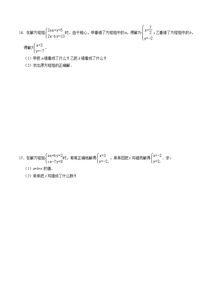 人教版数学七年级下册同步讲义+练习第八章第06讲 专题2 含有参数的二元一次方程(组)(原卷版)第3页
