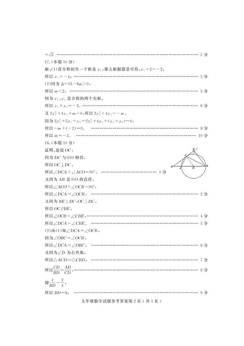 山东省潍坊市诸城市2024-2025学年九年级上学期11月期中考试数学试题答案第2页