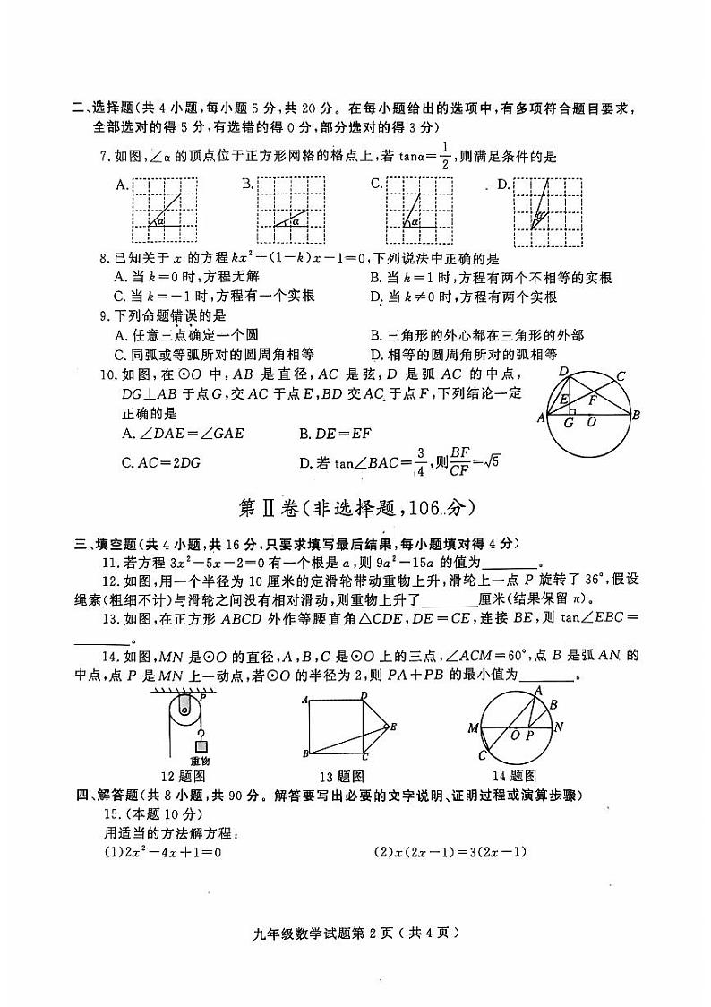 山东省潍坊市诸城市2024-2025学年九年级上学期11月期中考试数学试题第2页