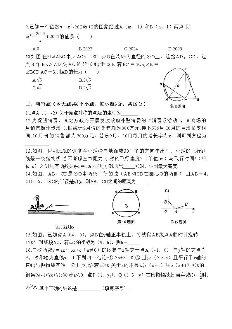 湖北省武汉市东西湖区2024-2025学年上学期期中考试九年级数学试卷第2页