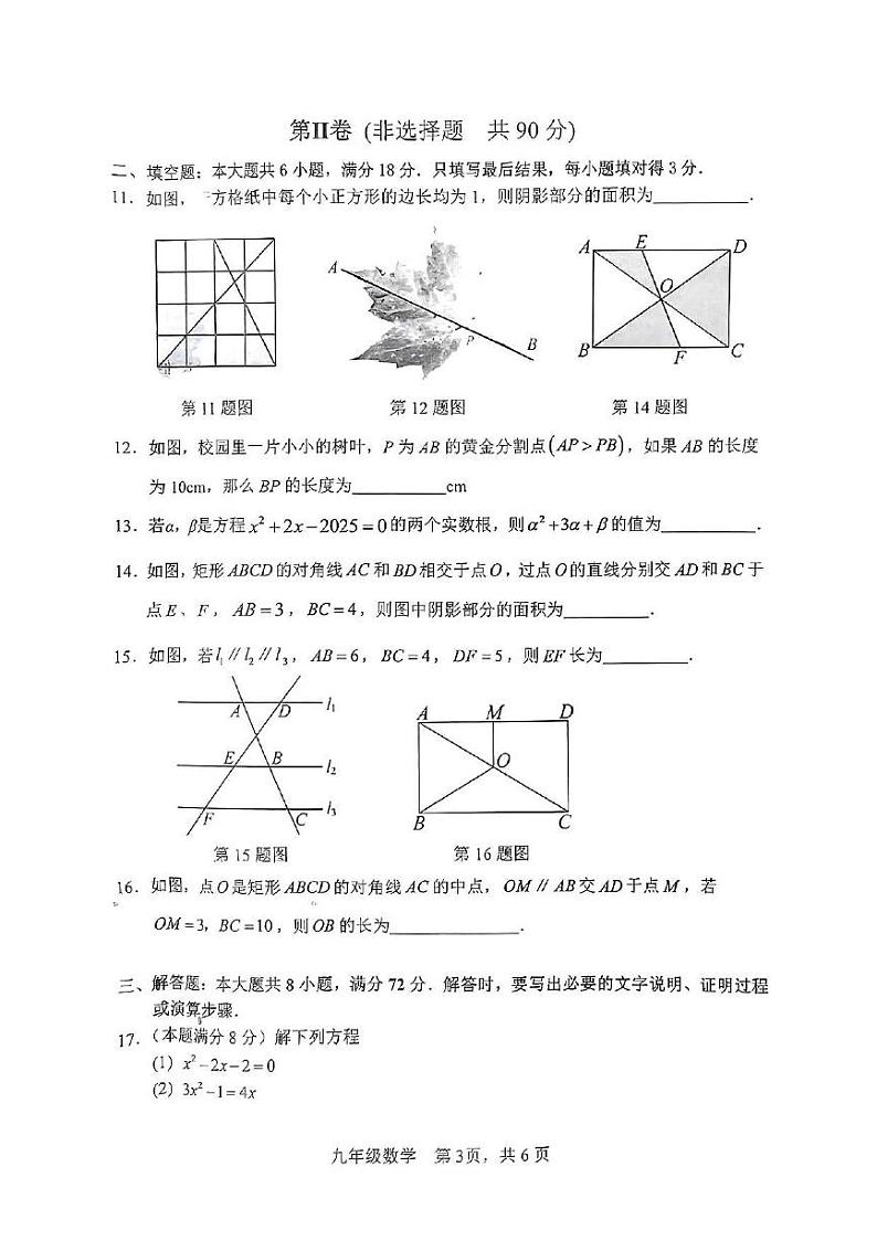 山东省枣庄市山亭区2024—2025学年上学期期中检测九年级数学 试题第3页