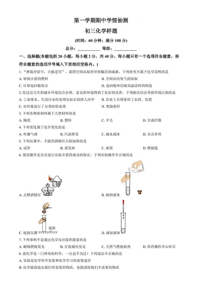 山东省泰安市新泰市2024-2025学年八年级上学期期中数学试题第1页