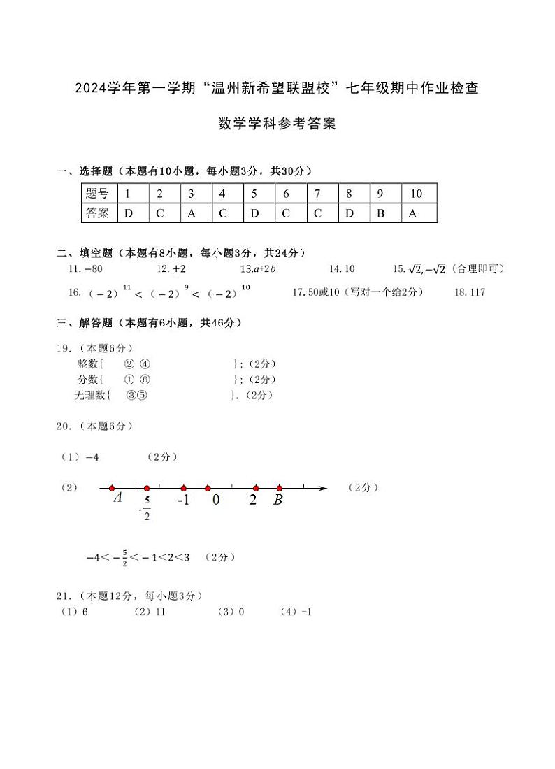 七年级-数学-参考答案第1页