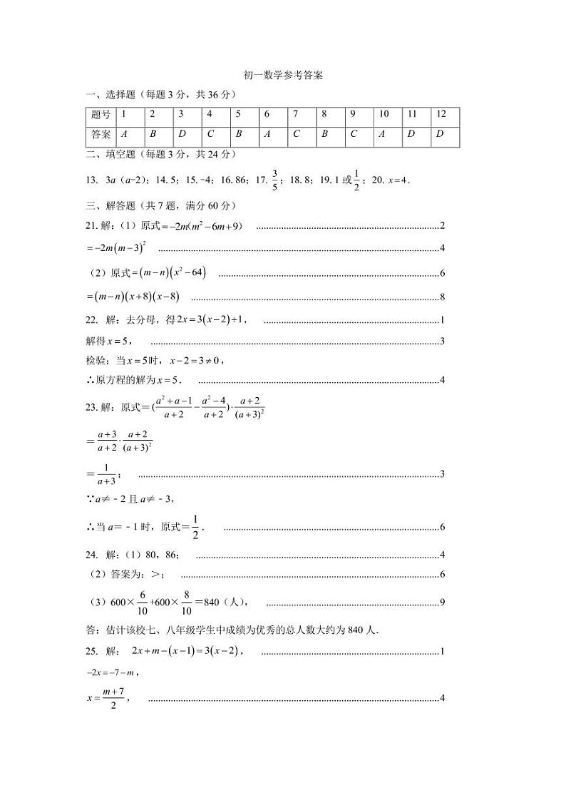 数学参考答案初三(1)第1页