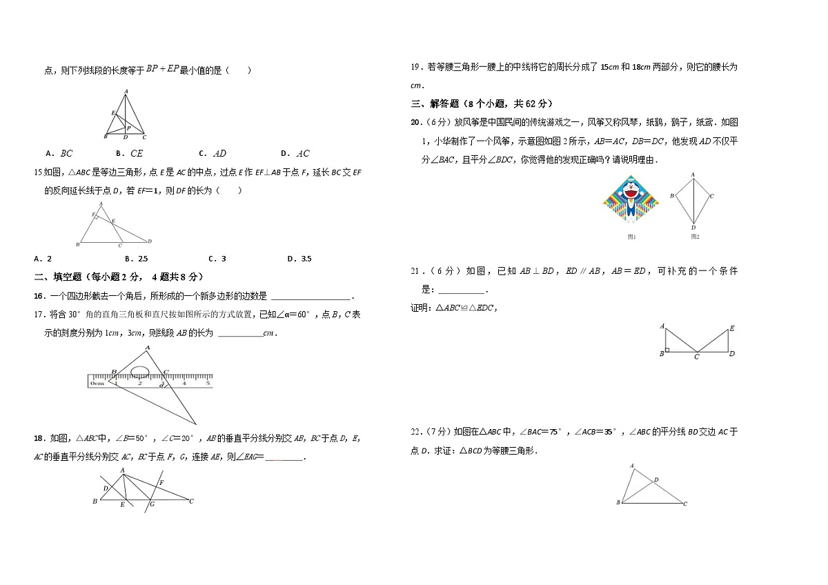 2024-2025学年八年级上学期人教版数学期中检测试卷(1-13章)(原卷+答案版)第2页