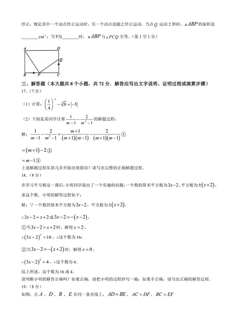 河北省石家庄市栾城区2024~2025学年八年级上学期期中考试数学试卷(含答案)第3页