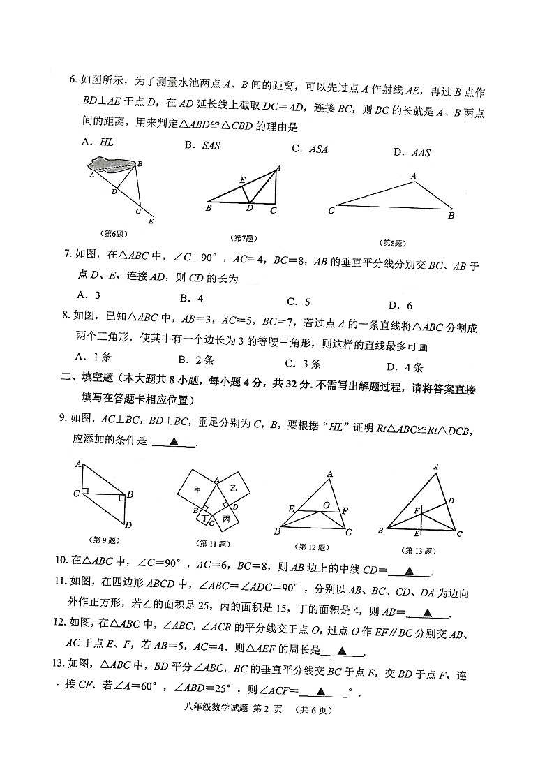 江苏省徐州市邳州市2024-2025学年上学期八年级数学期中试卷02