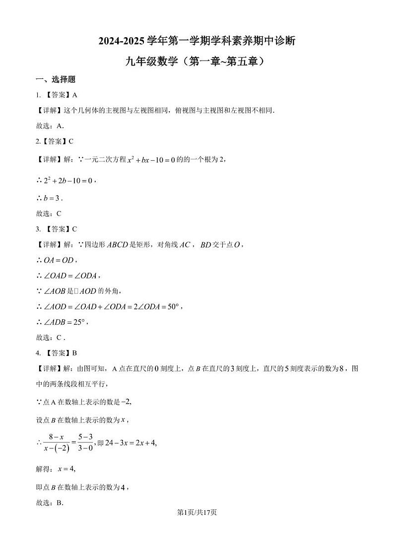 深圳龙岗区2024-2025学年九年级上学期期中考试数学试题(解析版)第1页