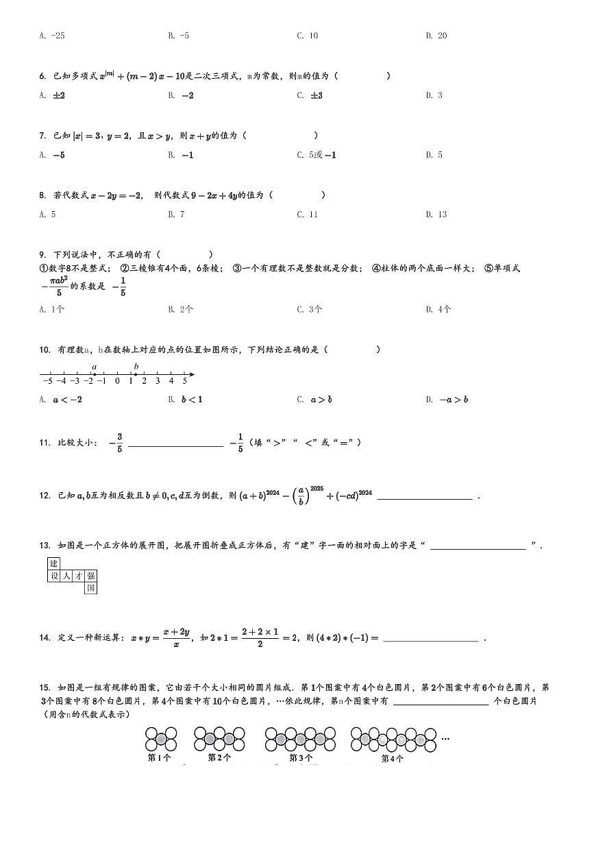 2024～2025學(xué)年初一上學(xué)期期中數(shù)學(xué)試卷(華東師大版)[原題+解析版]第2頁
