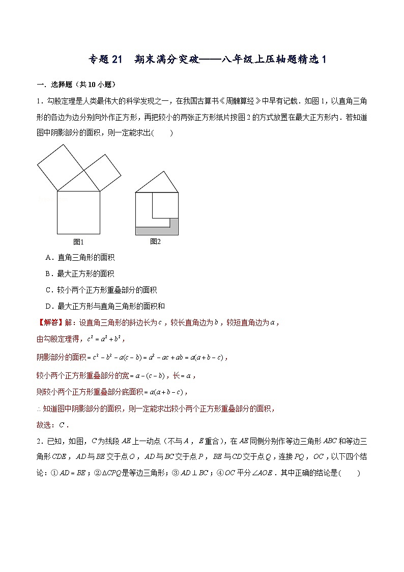 专题21 期末满分突破压轴题精选1(解析版)-【重难点突破】2021-2022学年八年级数学上册常考题专练(北师大版)第1页