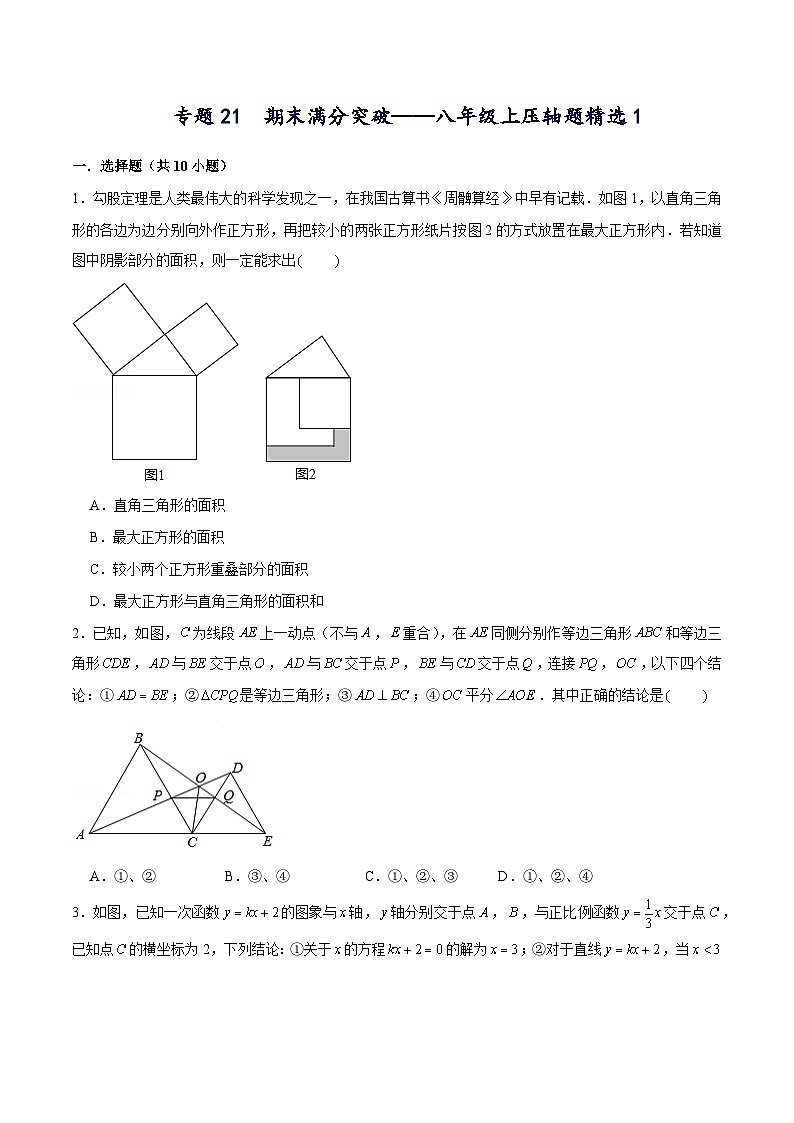 专题21 期末满分突破压轴题精选1(原卷版)-【重难点突破】2021-2022学年八年级数学上册常考题专练(北师大版)第1页