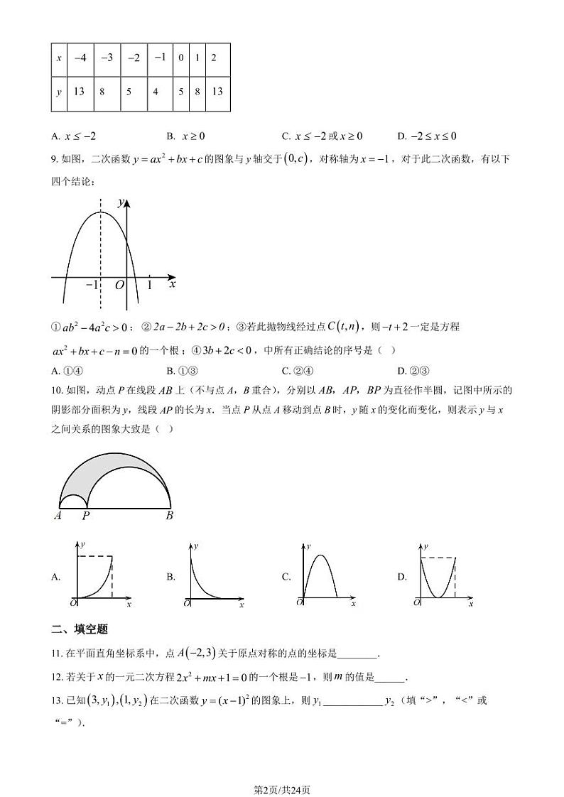 2024北京五十五中初三(上)第一次段考数学试卷 有答案第2页