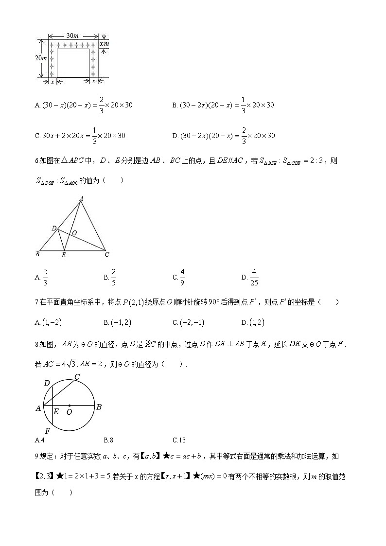 辽宁省营口市雁楠中学2024-2025学年九年级上学期期中考试数学试卷(无答案)02