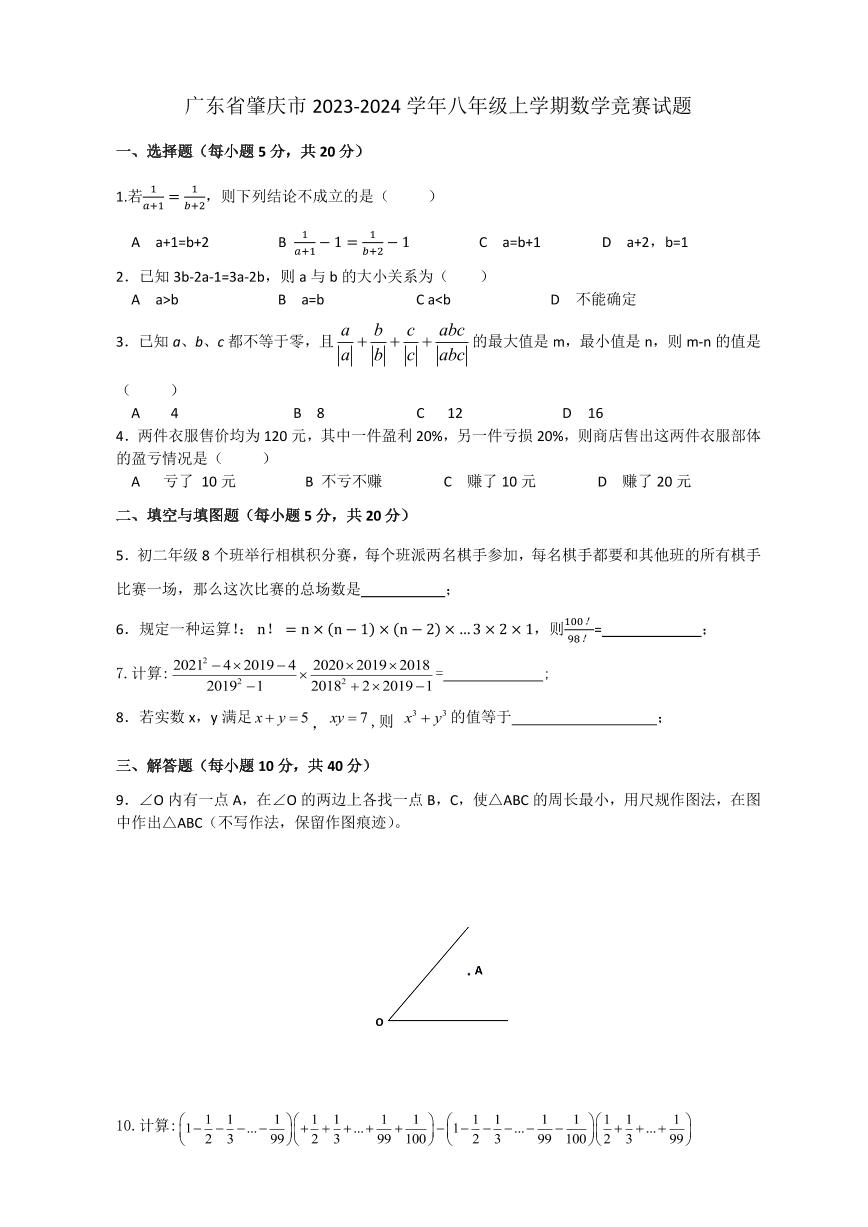 广东省肇庆市2023-2024学年八年级上学期数学竞赛试题