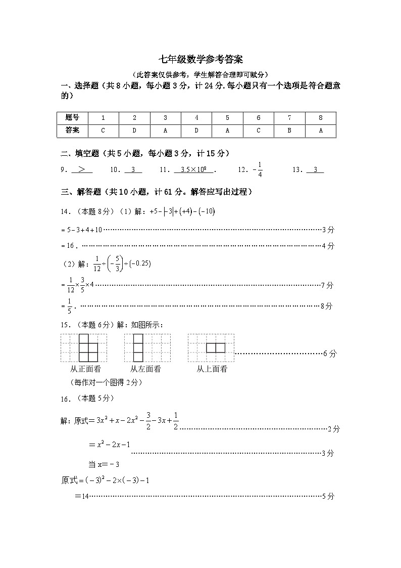 七年级数学参考答案第1页