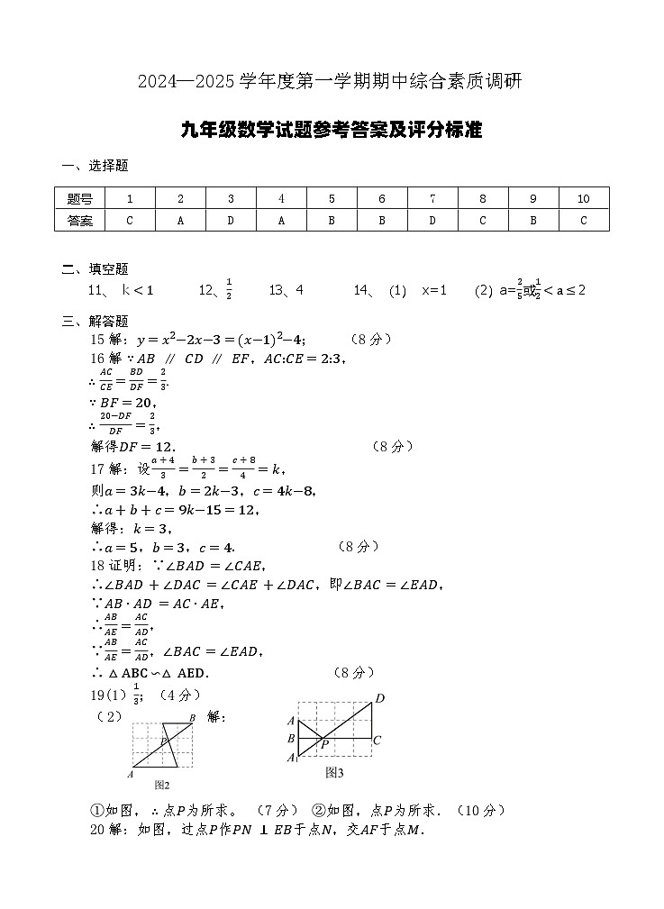 九年级数学参考答案第1页