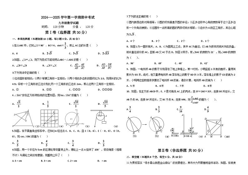 山东省聊城市茌平区2024-2025学年九年级上学期期中考试数学试题第1页