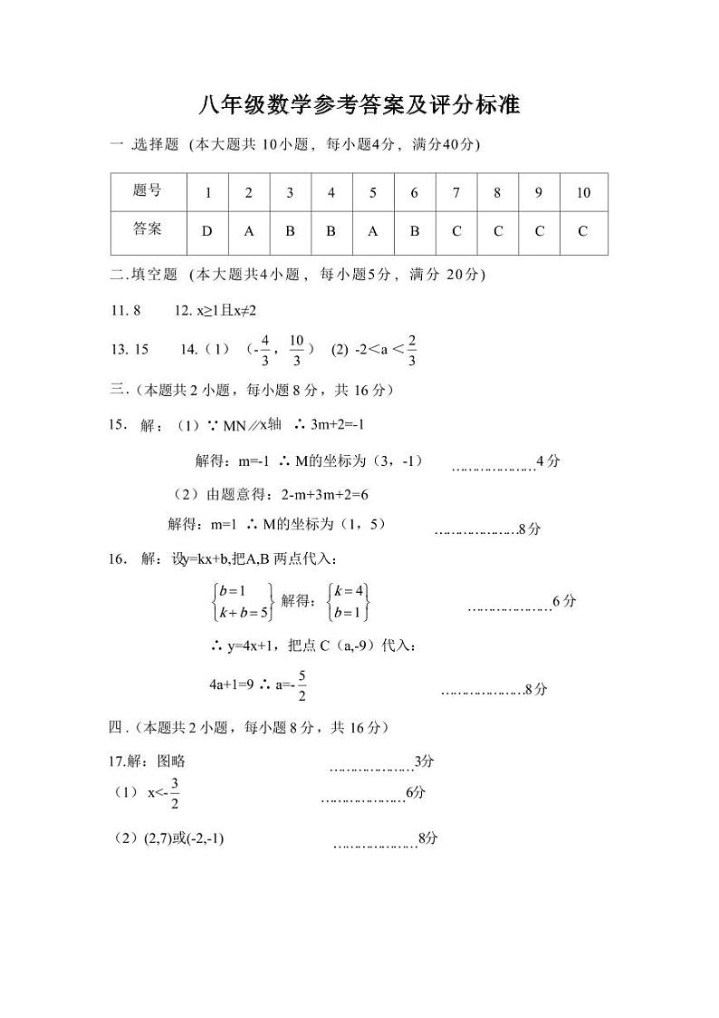 八年级数学参考答案第1页
