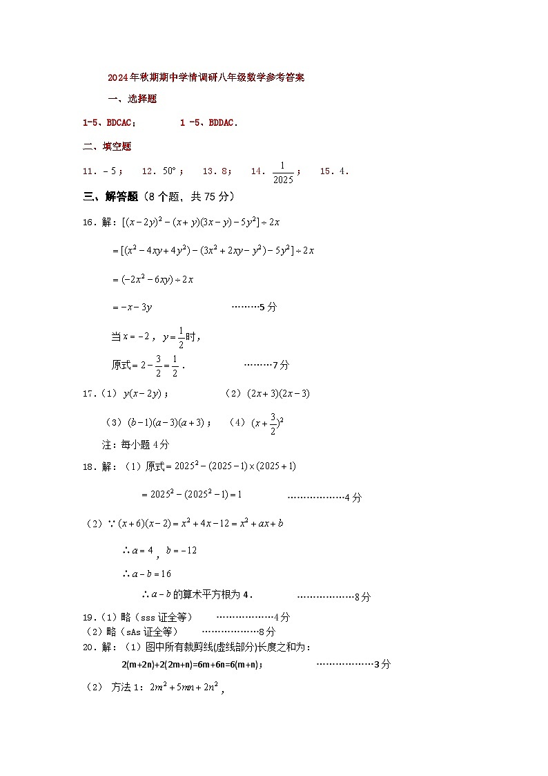 河南省南阳市桐柏县2024-2025学年八年级上学期11月期中考试数学试题01