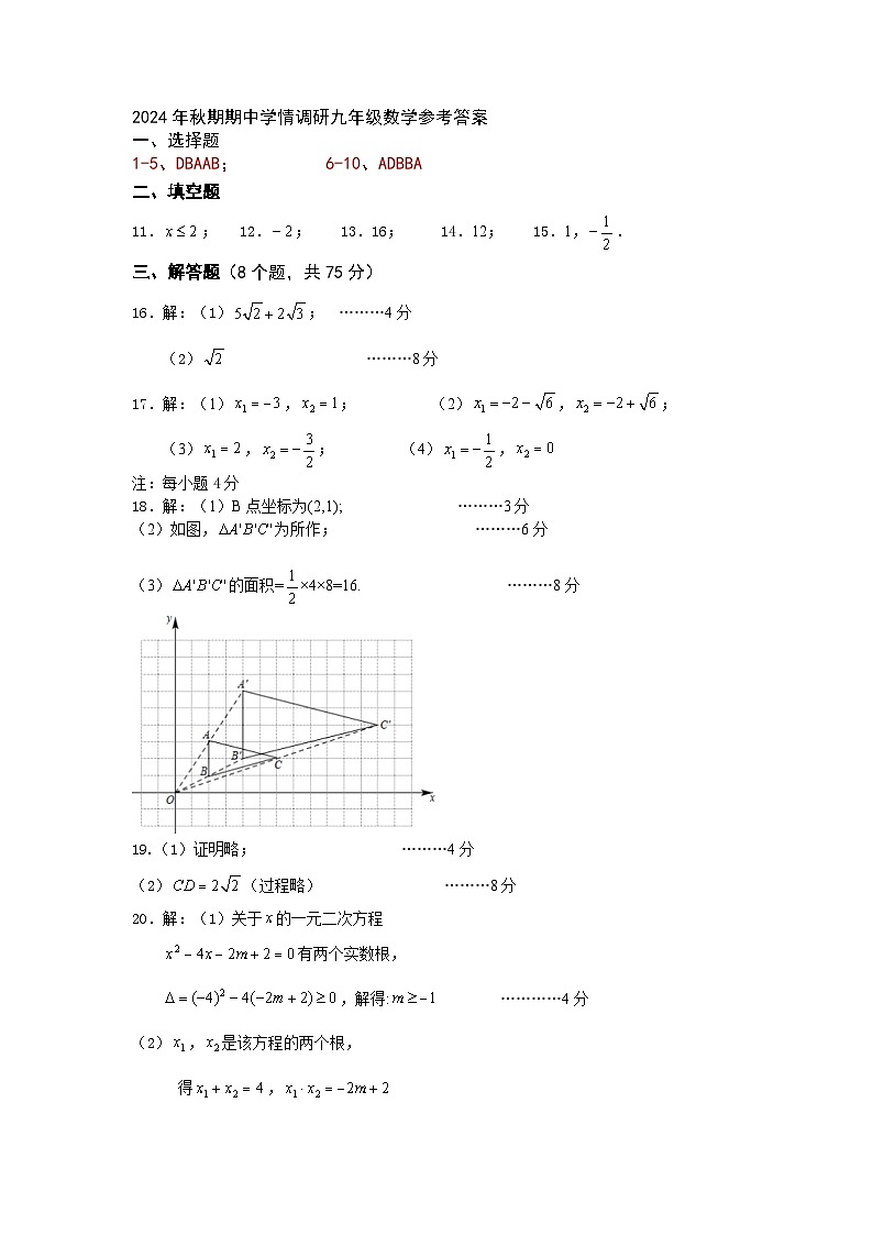 河南省南阳市桐柏县2024-2025学年九年级上学期11月期中考试数学试题01