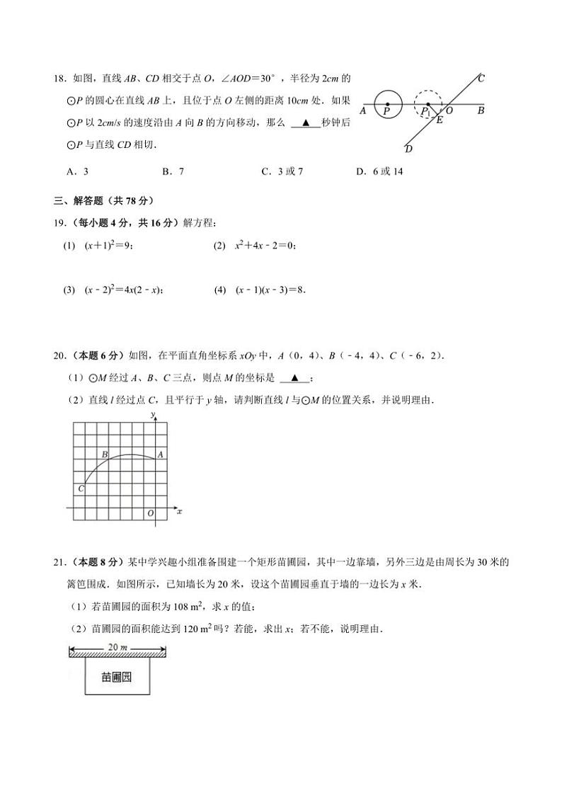 江苏省镇江市京口区京口中学、镇江市第十中学2024~2025学年九年级上学期11月期中联考数学试题(含答案)第3页