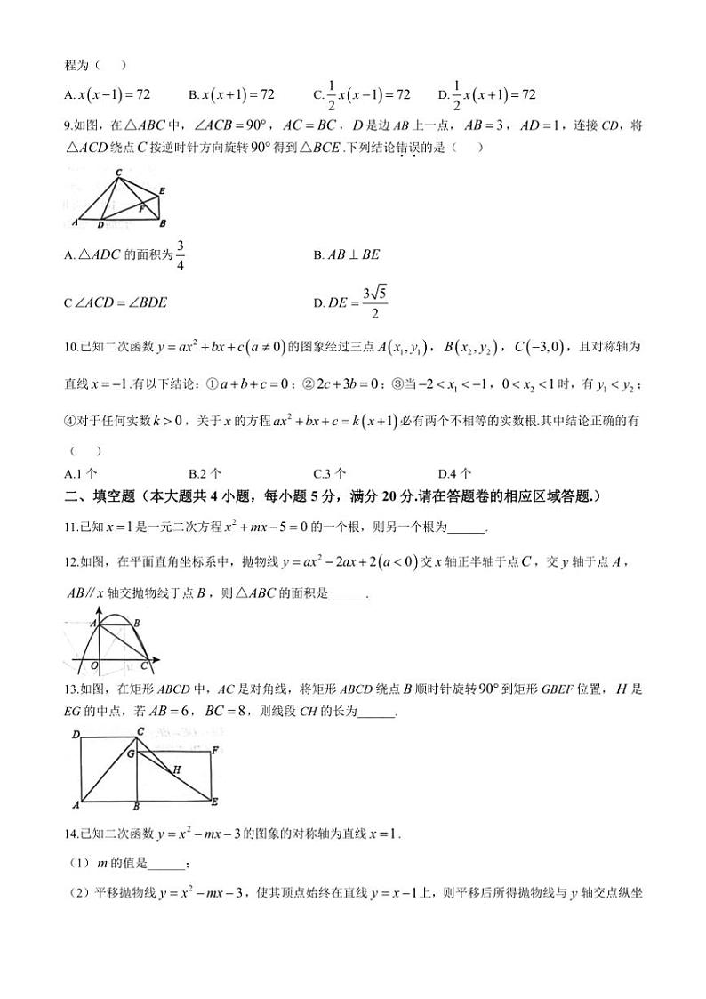 安徽省黄山市歙县2024~2025学年九年级上学期11月期中数学试题(含答案)第2页