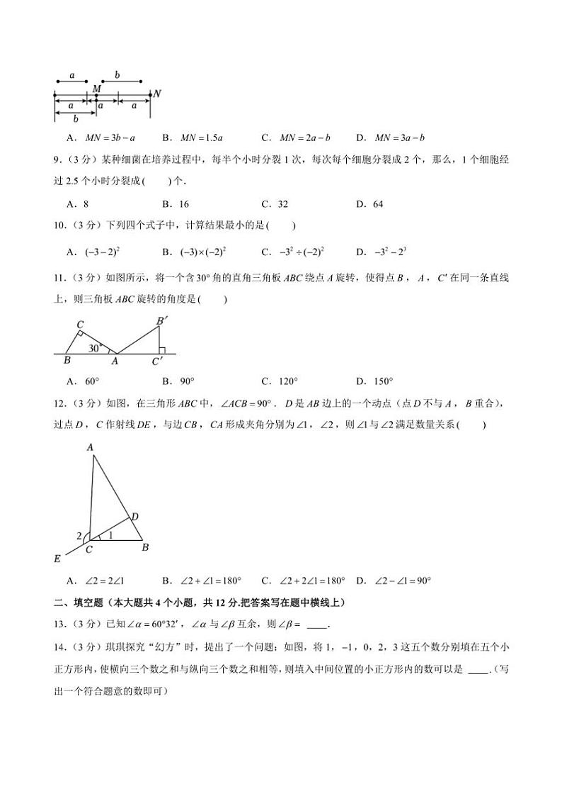 河北省石家庄市栾城区2024~2025学年上学期七年级期中数学试卷(含解析)02