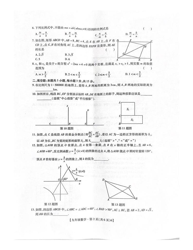 深圳二十校联考2024年九年级上学期11月期中数学试题第2页