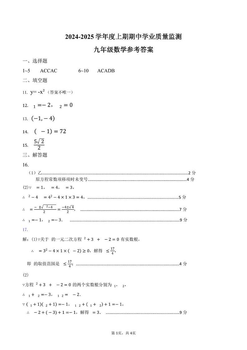河南省漯河市临颍县2024-2025学年九年级上学期11月期中数学试题01