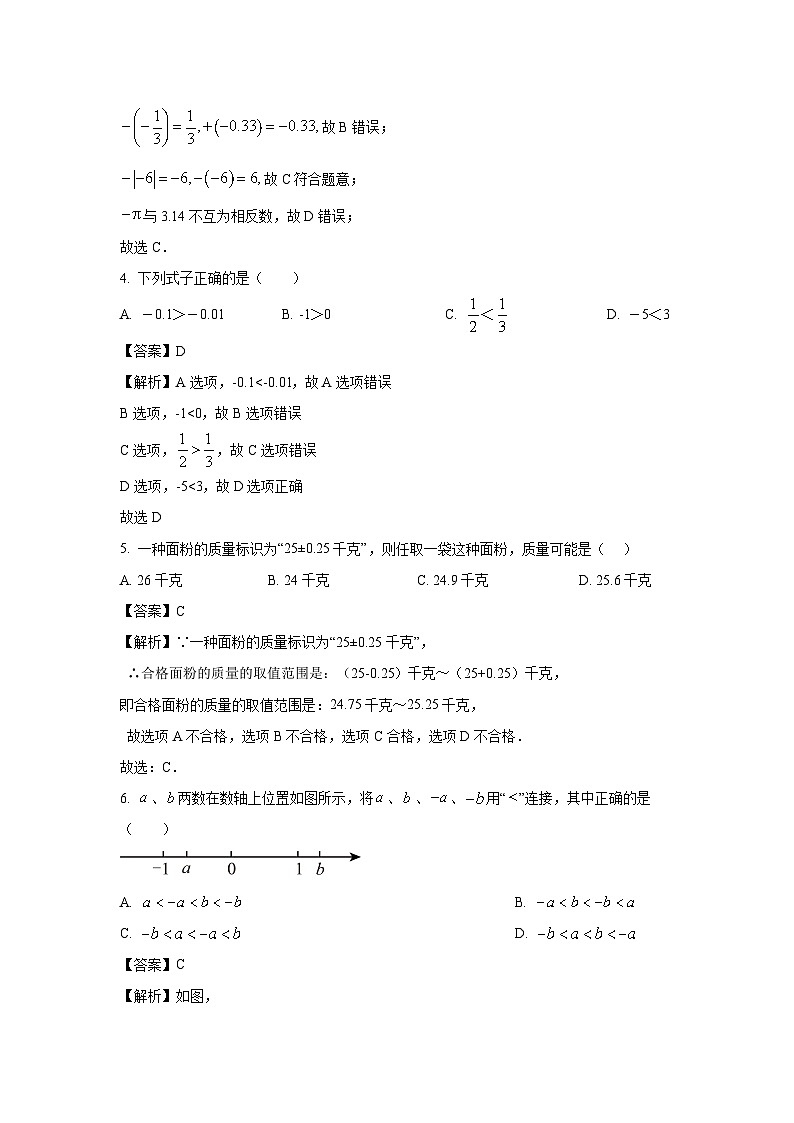 云南省曲靖市会泽县以礼中学2024-2025学年七年级上学期第一次月考数学试卷(解析版)第2页