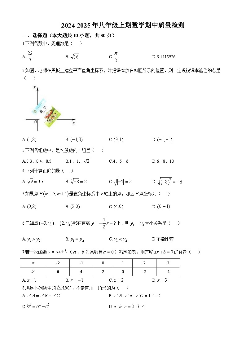 河南省驻马店市第八初级中学2024-2025学年八年级上册数学期中质量检测试卷(无答案)第1页