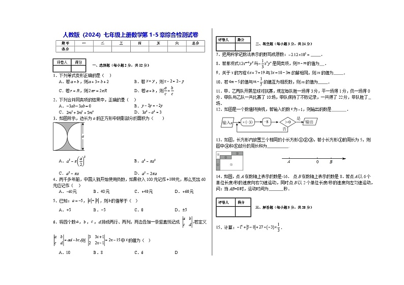 人教版(2024)七年级上册数学第1-5章综合检测试卷(含答案)第1页