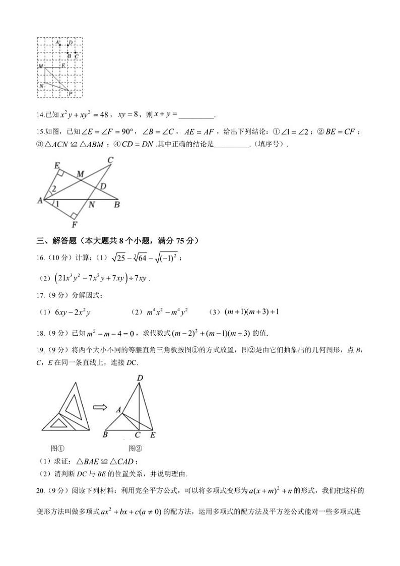 河南省南阳市镇平县2024~2025学年八年级(上)期中数学试卷(含答案)第3页