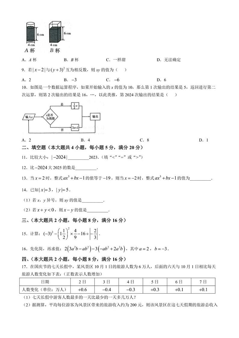 安徽省安庆市太湖县实验中学教育集团2024~2025学年七年级上学期期中考试数学试卷(含答案)第2页
