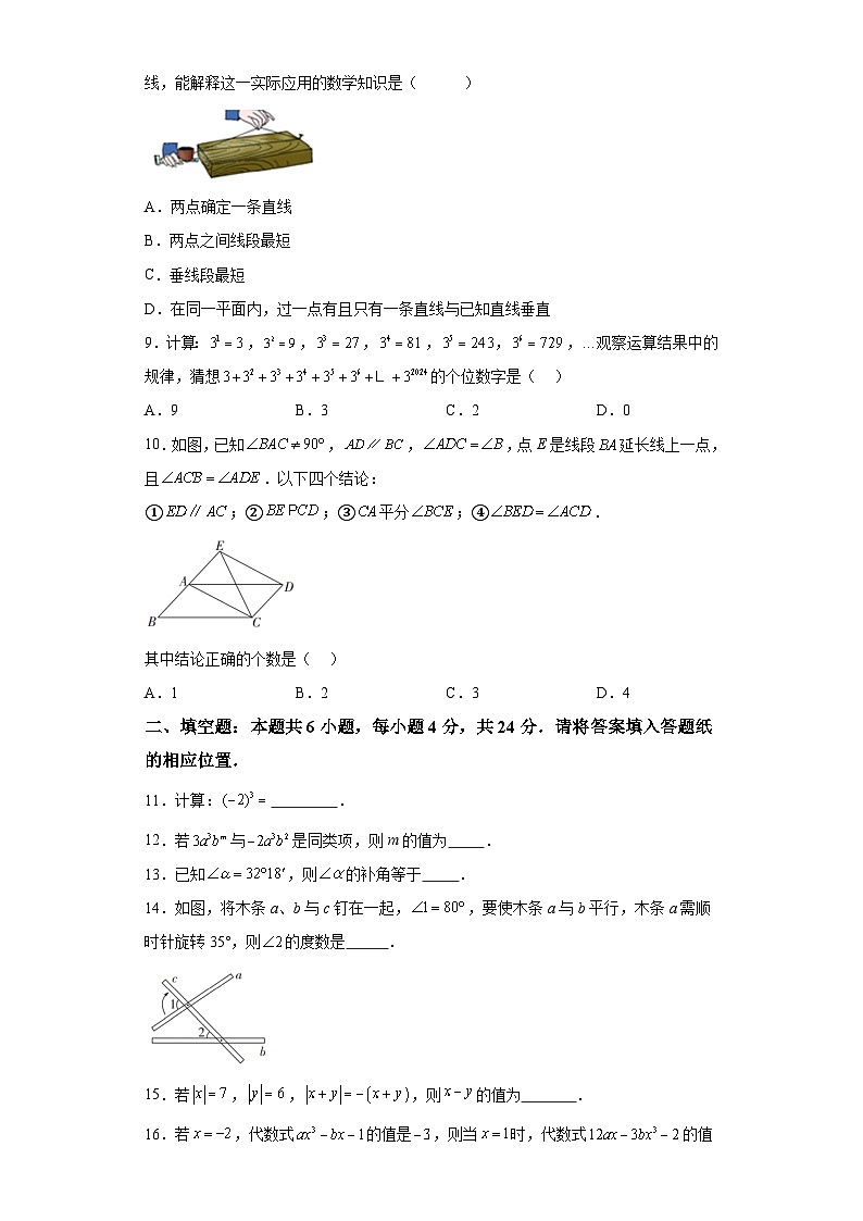 2023-2024学年福建省漳州市七年级(上)期末数学试卷(华师大版B卷)第2页