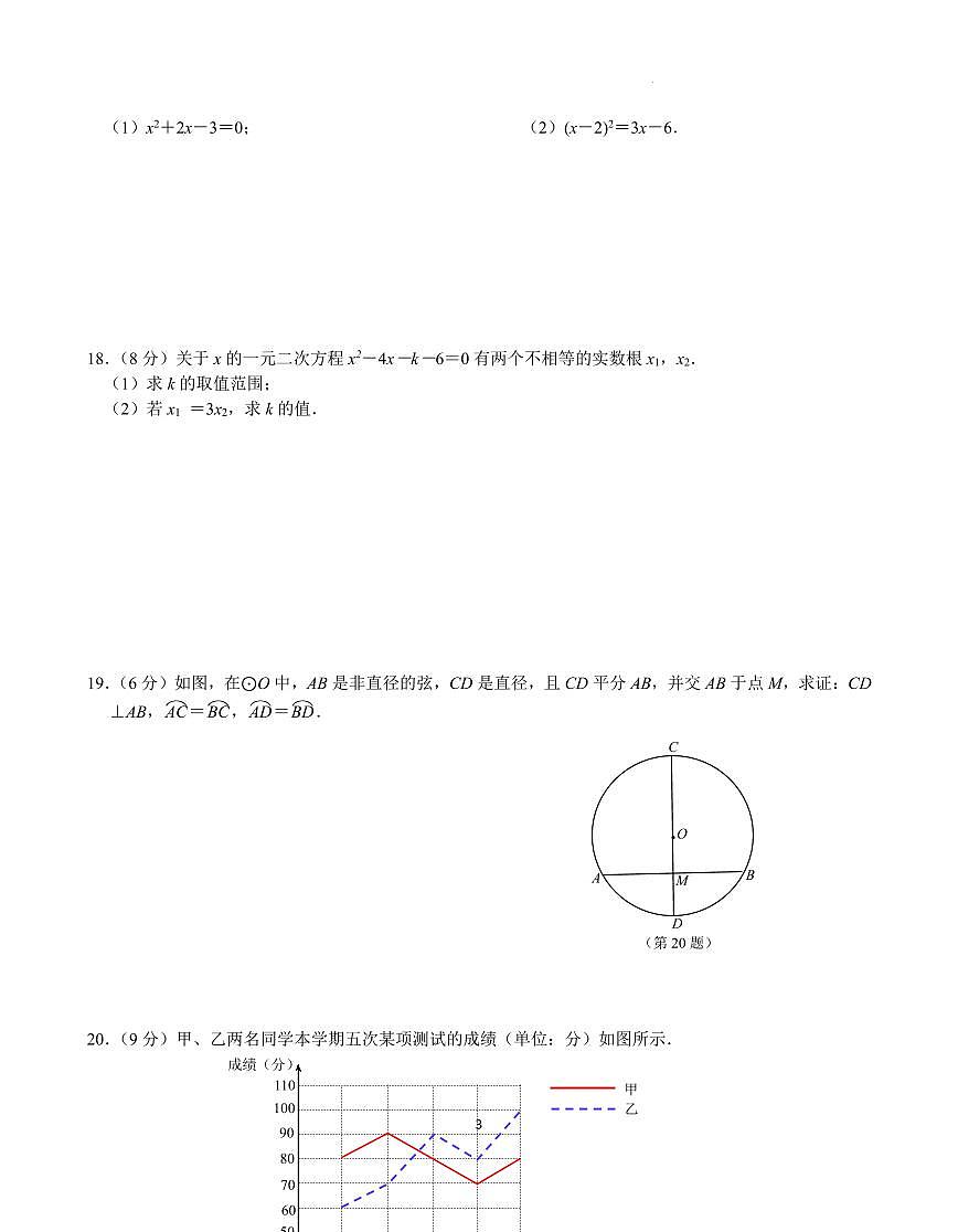 2023～2024學年第一學期期中九年級數(shù)學練習卷第3頁