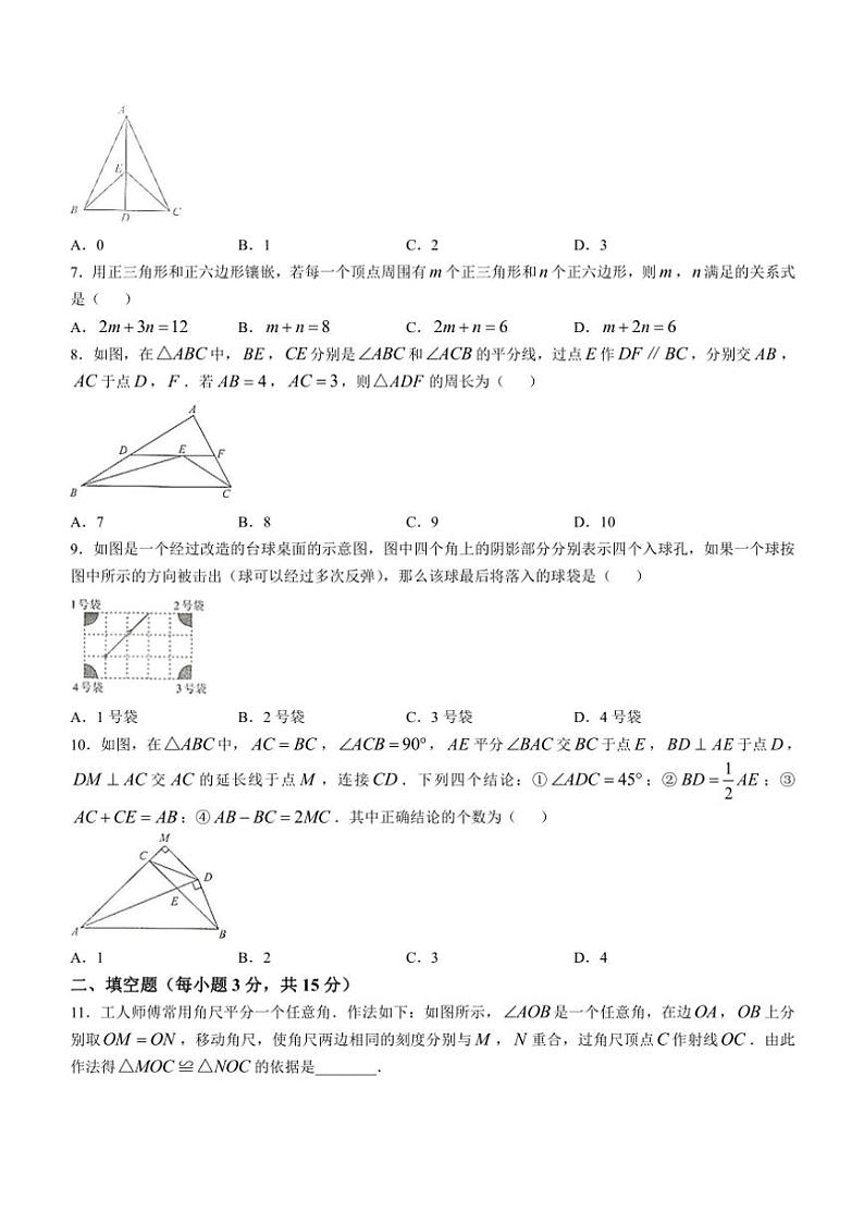 河南省驻马店市平舆县2024~2025学年八年级(上)教数学期中测评试卷(含答案)第2页