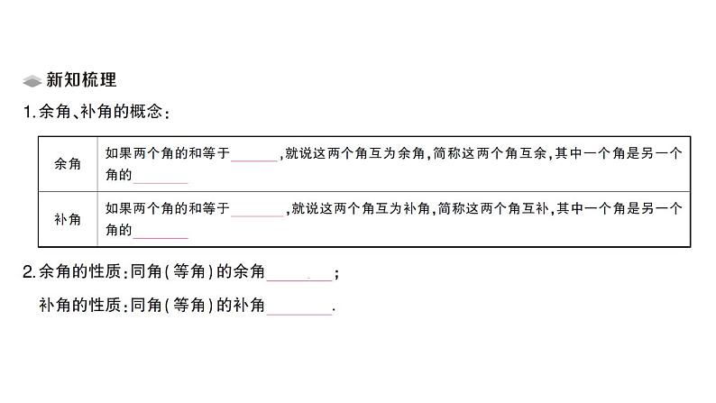 初中数学新人教版七年级上册6.3.3 余角和补角课堂练习课件(2024秋)02
