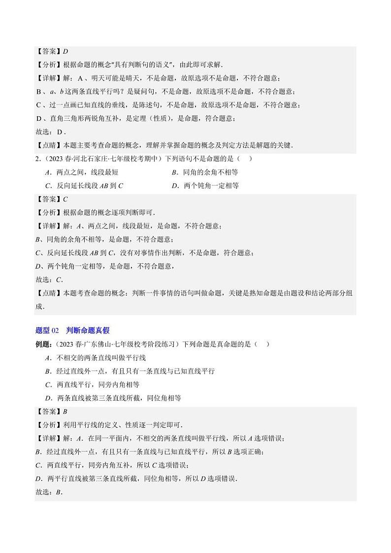 第01讲 为什么要证明、定义与命题(5类热点题型讲练)(解析版)-2024-2025学年八年级数学上册同步学与练(北师大版)第3页