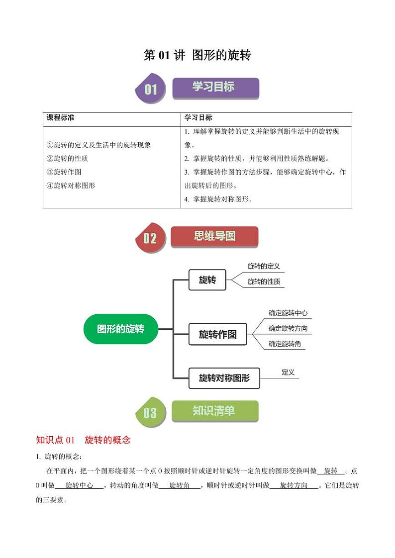 第01讲 图形的旋转(解析版)-2024-2025学年九年级数学上册同步学与练(人教版)第1页