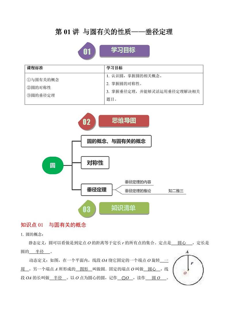 第01讲 与圆有关的性质-垂径定理 (解析版)-2024-2025学年九年级数学上册同步学与练(人教版)第1页