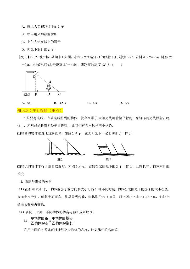 专题18 投影 (4个知识点3种题型1种中考考法)(原卷版)-2024-2025学年九年级数学上册同步学与练(北师大版)03