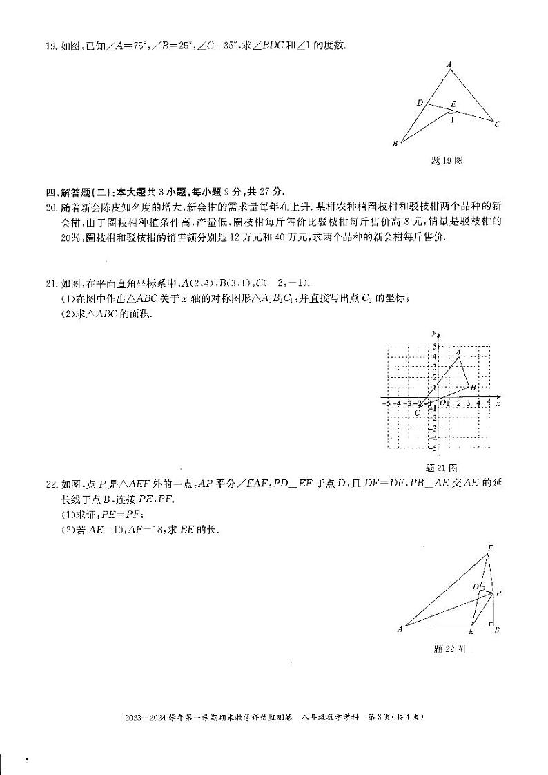 广东东莞市区2023-2024学年上学期期末统考八年级数学试卷(含答案)第3页