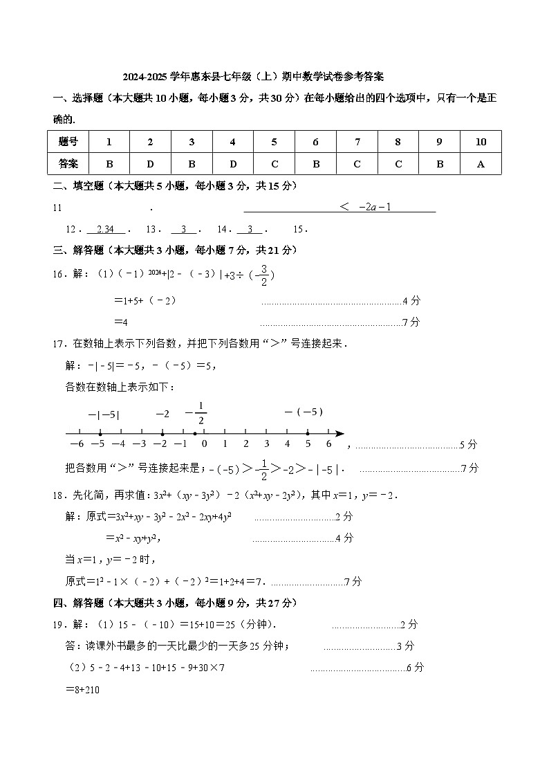 广东省惠州市惠东县2024-2025学年上学期七年级期中数学试题01