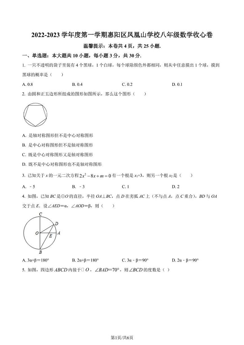 广东惠州惠阳区凤凰山学校2022-2023学年八年级上学期开学测数学试题(原卷版)第1页