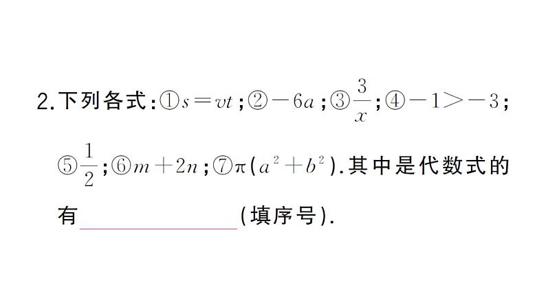 初中数学新华东师大版七年级上册2.1.2 代数式作业课件2024秋第3页