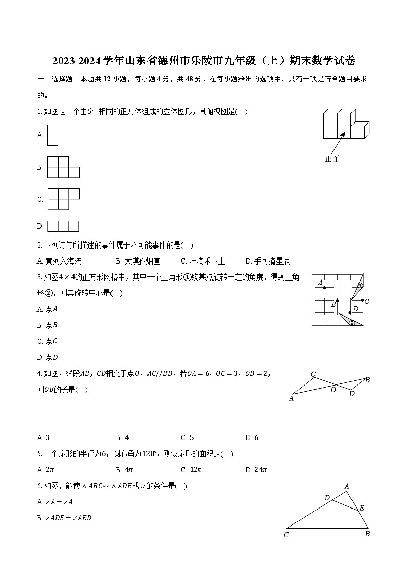 2023-2024学年山东省德州市乐陵市九年级(上)期末数学试卷(含解析)第1页