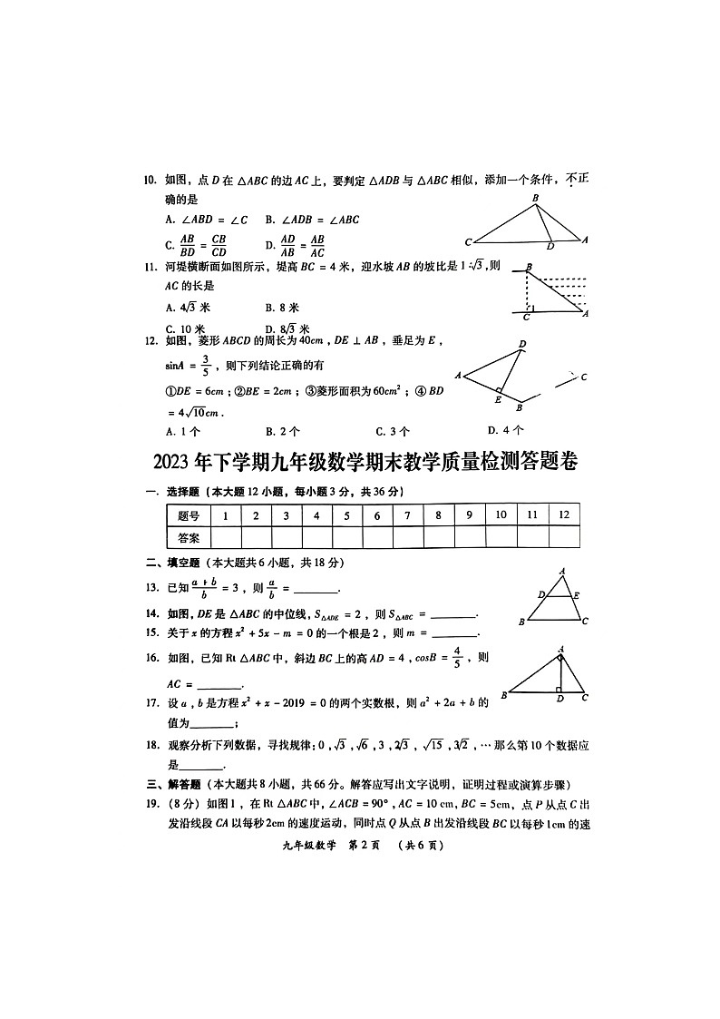 2023-2024学年湖南省衡阳市衡南县九年级(上)期末数学试卷第2页